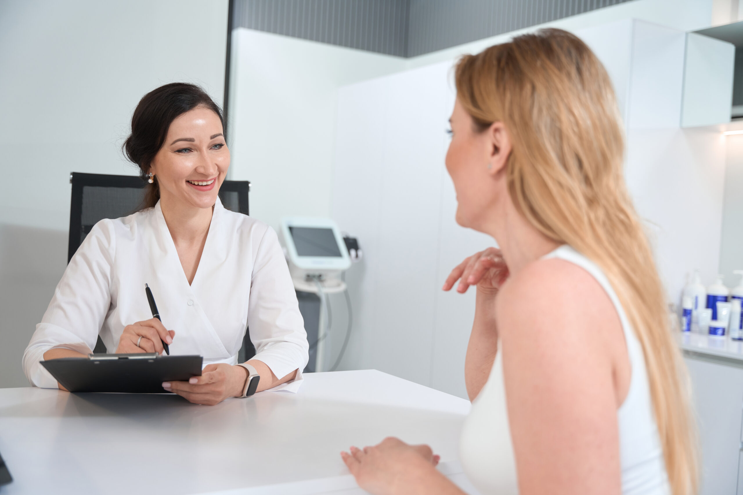 Hormone replacement therapy consultation with a provider discussing personalized treatment options