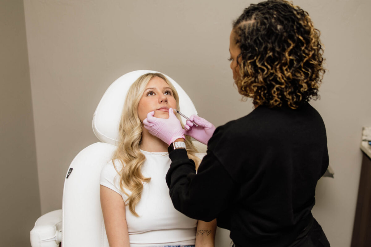 Provider administering neurotoxins to soften fine lines around the mouth at Belle Âme Med Spa in Oklahoma City.